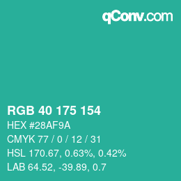 Color code: RGB 40 175 154 | qconv.com