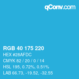 Color code: RGB 40 175 220 | qconv.com