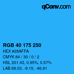 Color code: RGB 40 175 250 | qconv.com