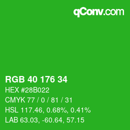 Color code: RGB 40 176 34 | qconv.com