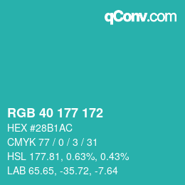 Color code: RGB 40 177 172 | qconv.com