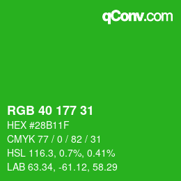 Color code: RGB 40 177 31 | qconv.com