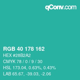 Color code: RGB 40 178 162 | qconv.com