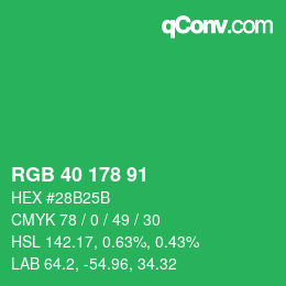 カラーコード: RGB 40 178 91 | qconv.com
