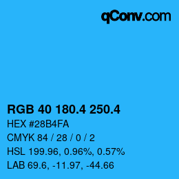 カラーコード: RGB 40 180.4 250.4 | qconv.com