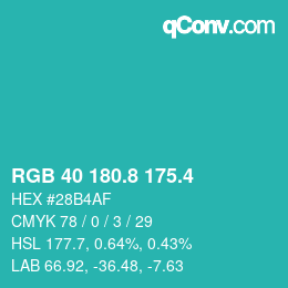 カラーコード: RGB 40 180.8 175.4 | qconv.com
