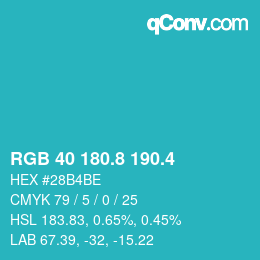カラーコード: RGB 40 180.8 190.4 | qconv.com