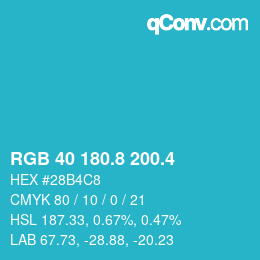 カラーコード: RGB 40 180.8 200.4 | qconv.com