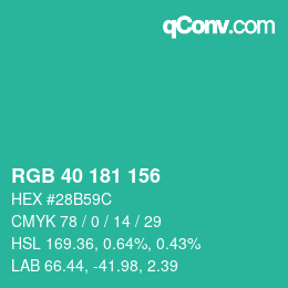 カラーコード: RGB 40 181 156 | qconv.com