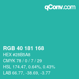 カラーコード: RGB 40 181 168 | qconv.com