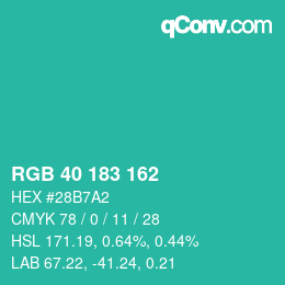Color code: RGB 40 183 162 | qconv.com