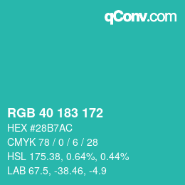 Color code: RGB 40 183 172 | qconv.com