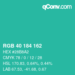 颜色代码: RGB 40 184 162 | qconv.com