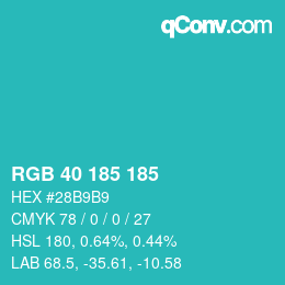 Color code: RGB 40 185 185 | qconv.com