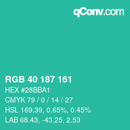 カラーコード: RGB 40 187 161 | qconv.com