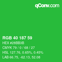 Color code: RGB 40 187 59 | qconv.com