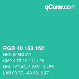 Color code: RGB 40 188 162 | qconv.com