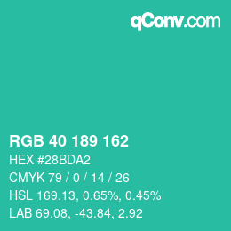 Color code: RGB 40 189 162 | qconv.com