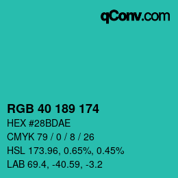 Color code: RGB 40 189 174 | qconv.com