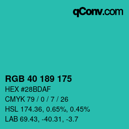 Color code: RGB 40 189 175 | qconv.com