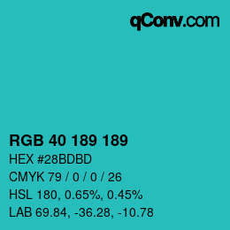 Color code: RGB 40 189 189 | qconv.com