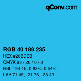 Color code: RGB 40 189 235 | qconv.com