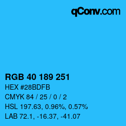 Color code: RGB 40 189 251 | qconv.com