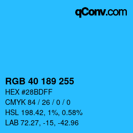 Color code: RGB 40 189 255 | qconv.com