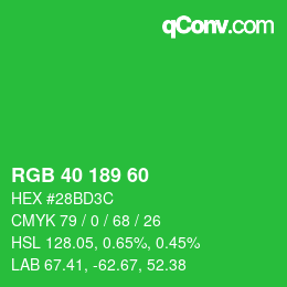 Color code: RGB 40 189 60 | qconv.com