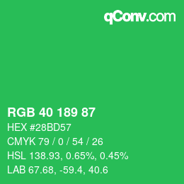 カラーコード: RGB 40 189 87 | qconv.com
