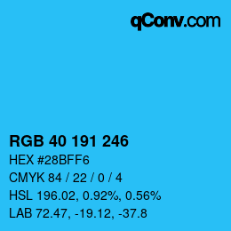 Color code: RGB 40 191 246 | qconv.com