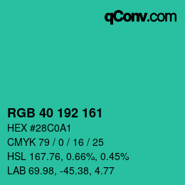 Color code: RGB 40 192 161 | qconv.com