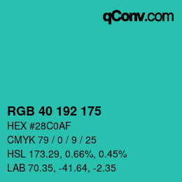 Color code: RGB 40 192 175 | qconv.com