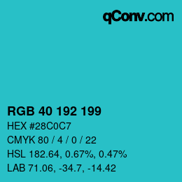 颜色代码: RGB 40 192 199 | qconv.com