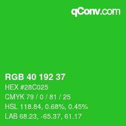 Color code: RGB 40 192 37 | qconv.com