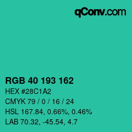 Color code: RGB 40 193 162 | qconv.com