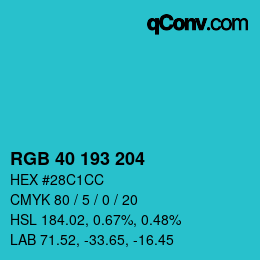 カラーコード: RGB 40 193 204 | qconv.com