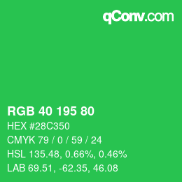 颜色代码: RGB 40 195 80 | qconv.com
