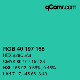 Color code: RGB 40 197 168 | qconv.com
