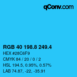 カラーコード: RGB 40 198.8 249.4 | qconv.com