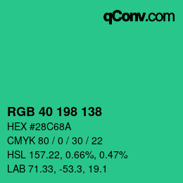 Color code: RGB 40 198 138 | qconv.com
