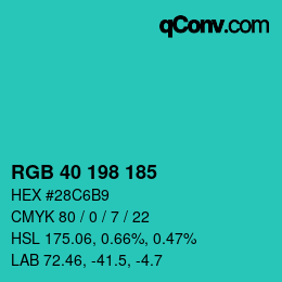 Color code: RGB 40 198 185 | qconv.com