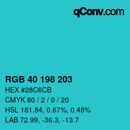 Color code: RGB 40 198 203 | qconv.com