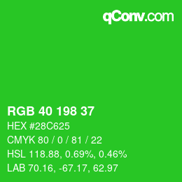 Color code: RGB 40 198 37 | qconv.com