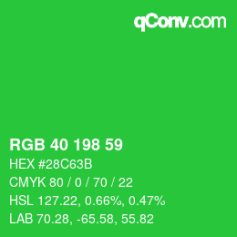 Color code: RGB 40 198 59 | qconv.com