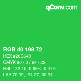 カラーコード: RGB 40 198 72 | qconv.com