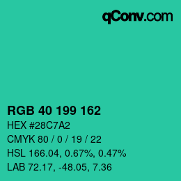 カラーコード: RGB 40 199 162 | qconv.com