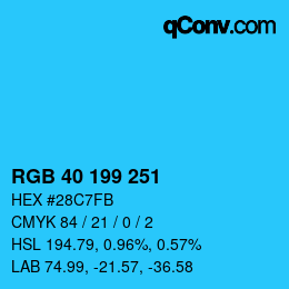 Color code: RGB 40 199 251 | qconv.com