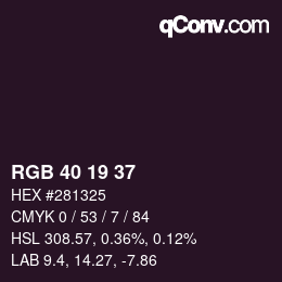 Color code: RGB 40 19 37 | qconv.com