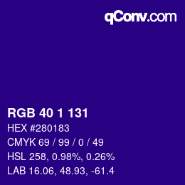 Color code: RGB 40 1 131 | qconv.com